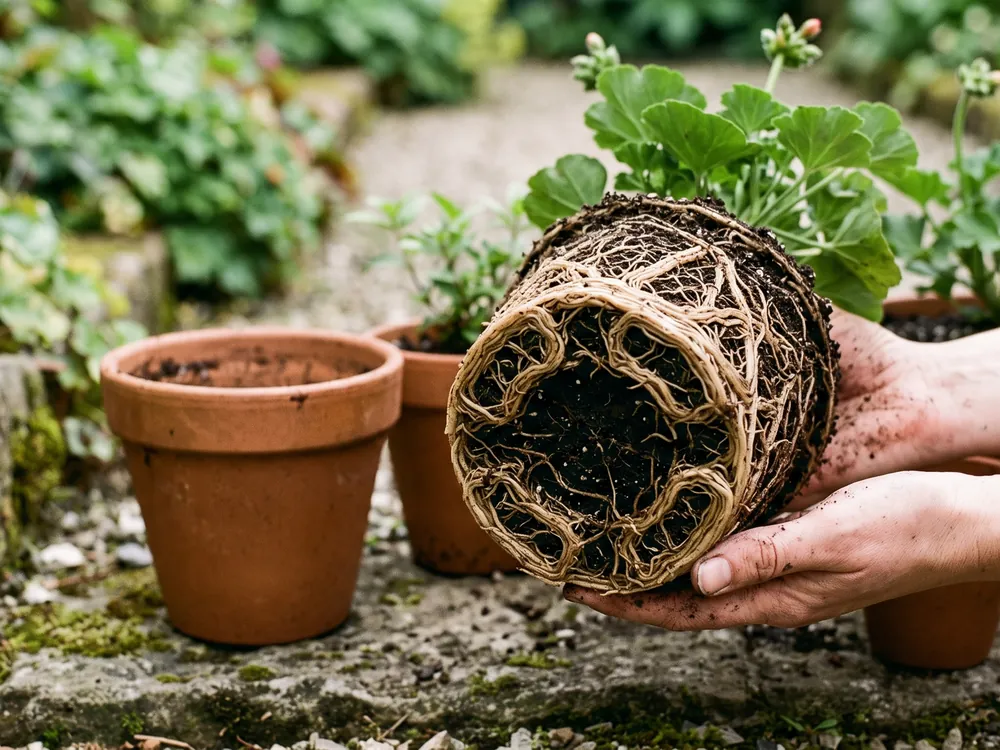 Root-bound plant roots circling the root ball, a sign it's time to size up