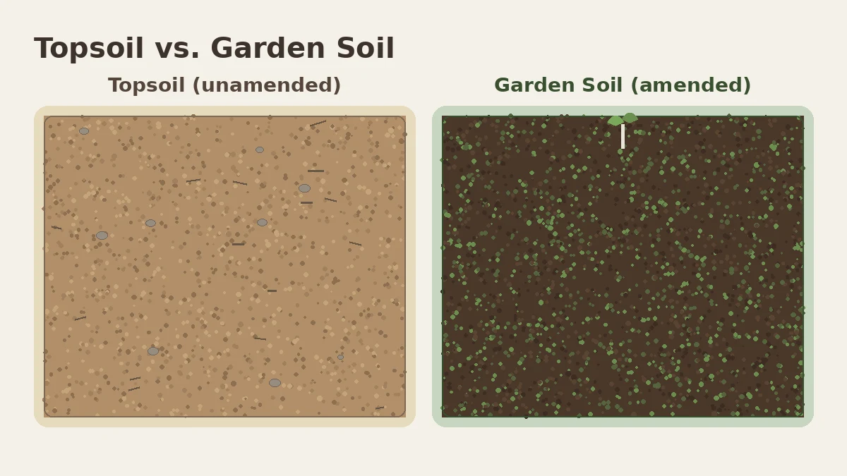 Side-by-side comparison of plain topsoil and amended garden soil