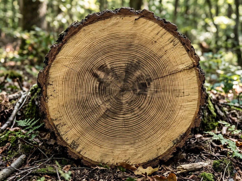 Cut tree stump showing visible concentric growth rings